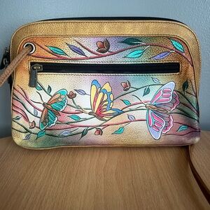 Anuschka Butterfly Design Leather Crossbody Bag
